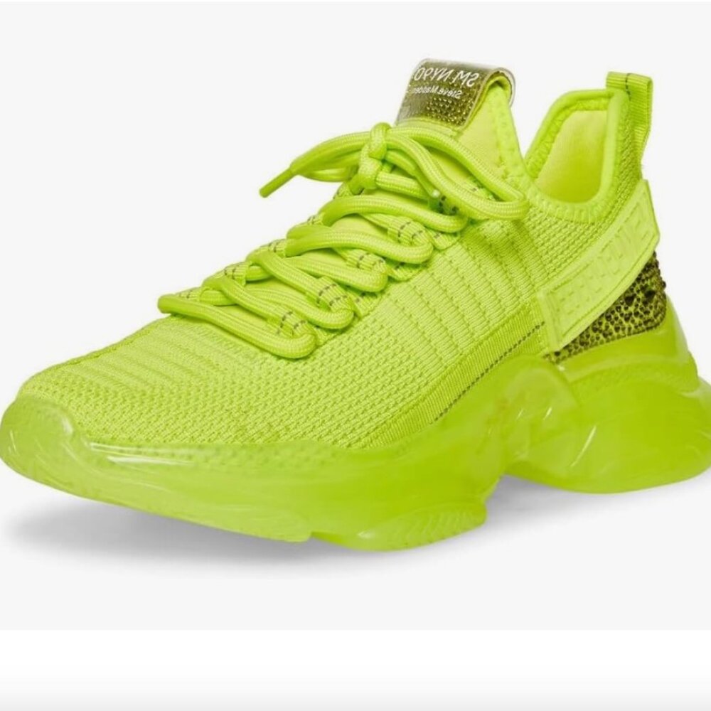 Steve Madden Womens Maxima Neon Green Rhinestone-Trim Trainer Sneakers Size: 7.5